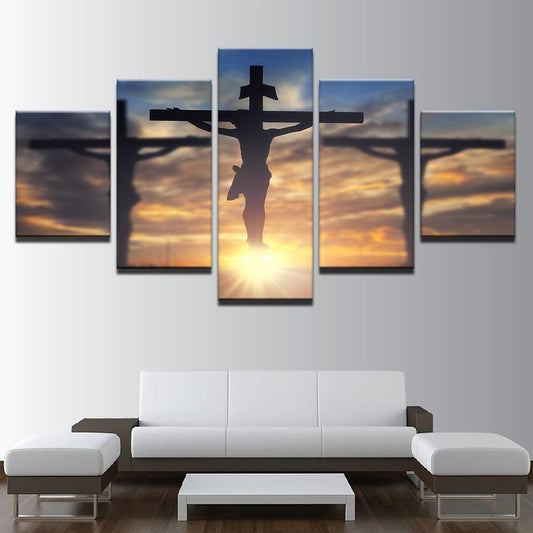 Jesus Christ Cross Crucifixion 5 Panel Canvas Print Wall Art - GotItHere.com