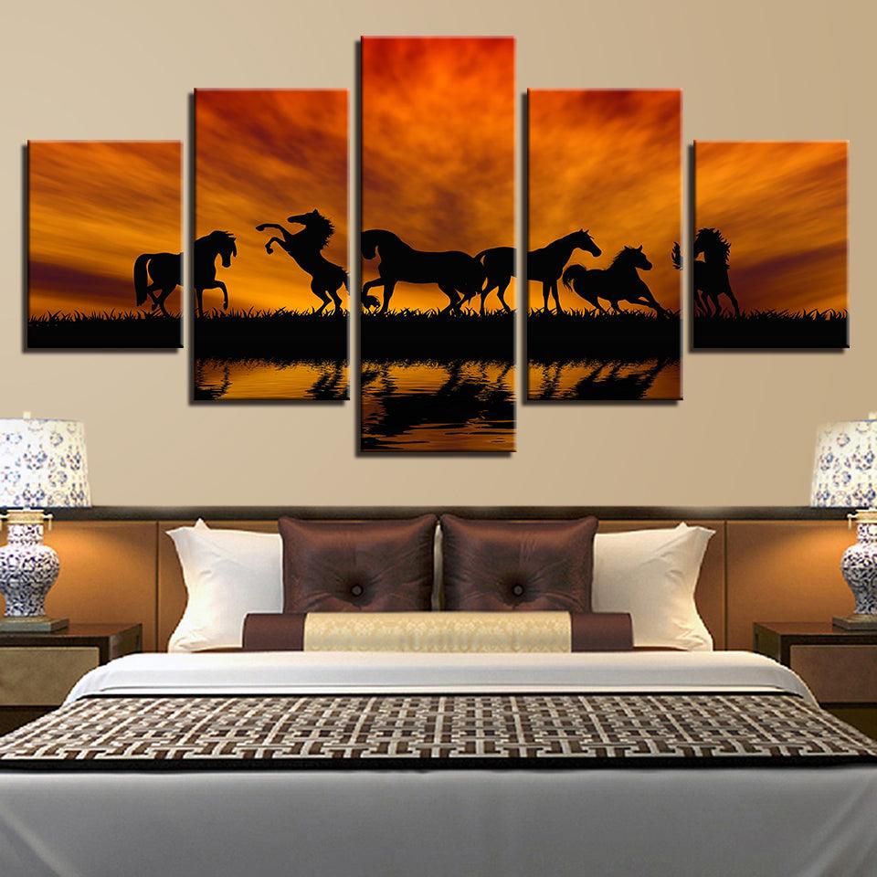 Wild Horses Playing 5 Panel Canvas Print Wall Art - GotItHere.com