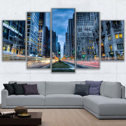 Chicago Twilight Time Lapse 5 Panel Canvas Print Wall Art - GotItHere.com