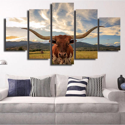 Texas Longhorn 5 Panel Canvas Print Wall Art - GotItHere.com