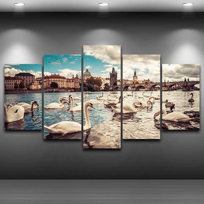 Charles Bridge, Prague, Czech Republic 5 Panel Canvas Print Wall Art - GotItHere.com