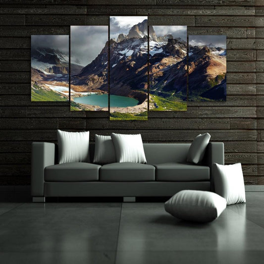 Patagonia Mountain Lake Argentina 5 Panel Canvas Print Wall Art - GotItHere.com