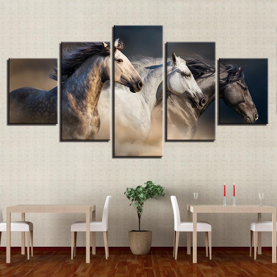 Wild Horses Running 5 Panel Canvas Print Wall Art - GotItHere.com