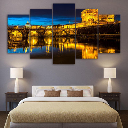 Rome At Night Colosseum 5 Panel Canvas Print Wall Art - GotItHere.com