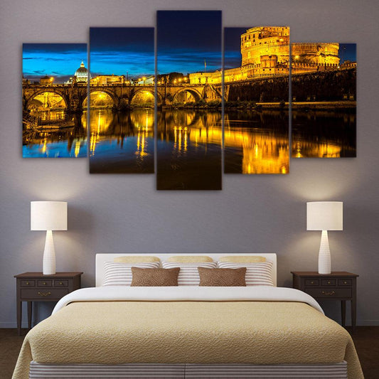 Rome At Night Colosseum 5 Panel Canvas Print Wall Art - GotItHere.com