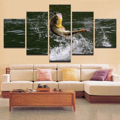 Peacock Bass Jumping 5 Panel Canvas Print Wall Art - GotItHere.com