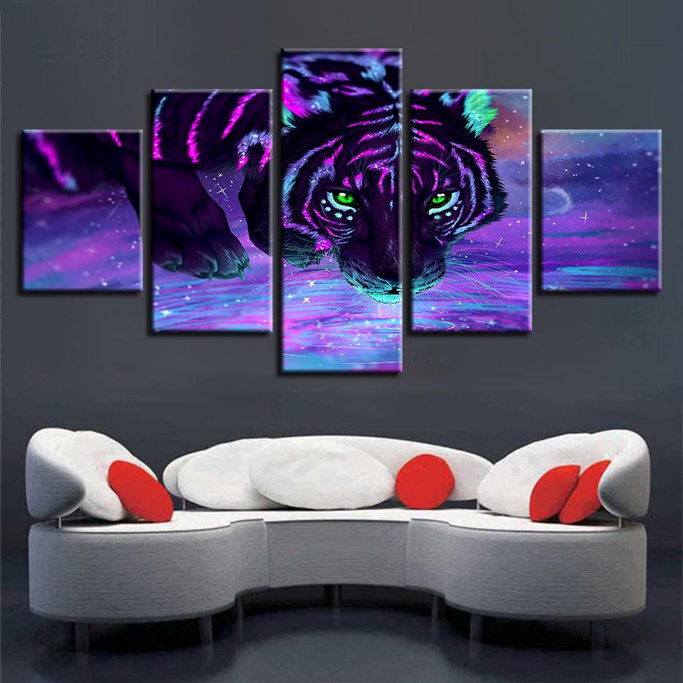 Neon Purple Tiger 5 Panel Canvas Print Wall Art - GotItHere.com