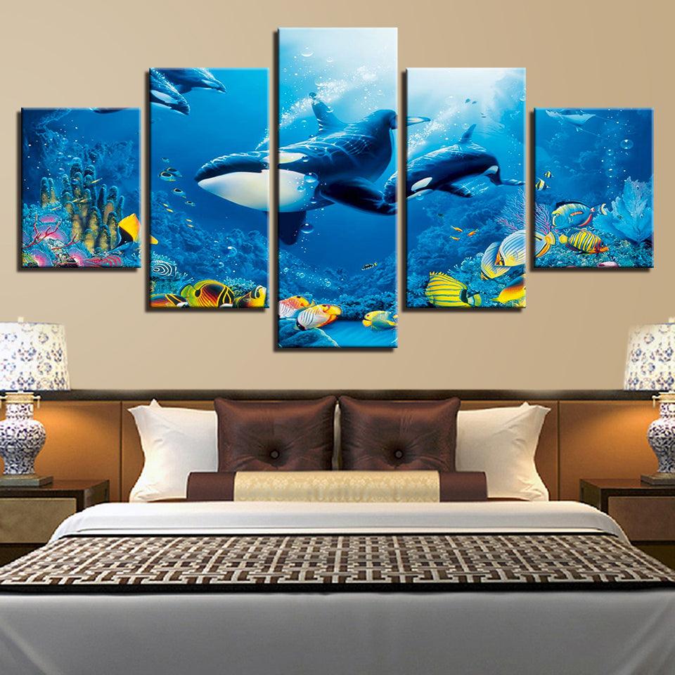 Killer Whales Orcas On The Reef 5 Panel Canvas Print Wall Art - GotItHere.com