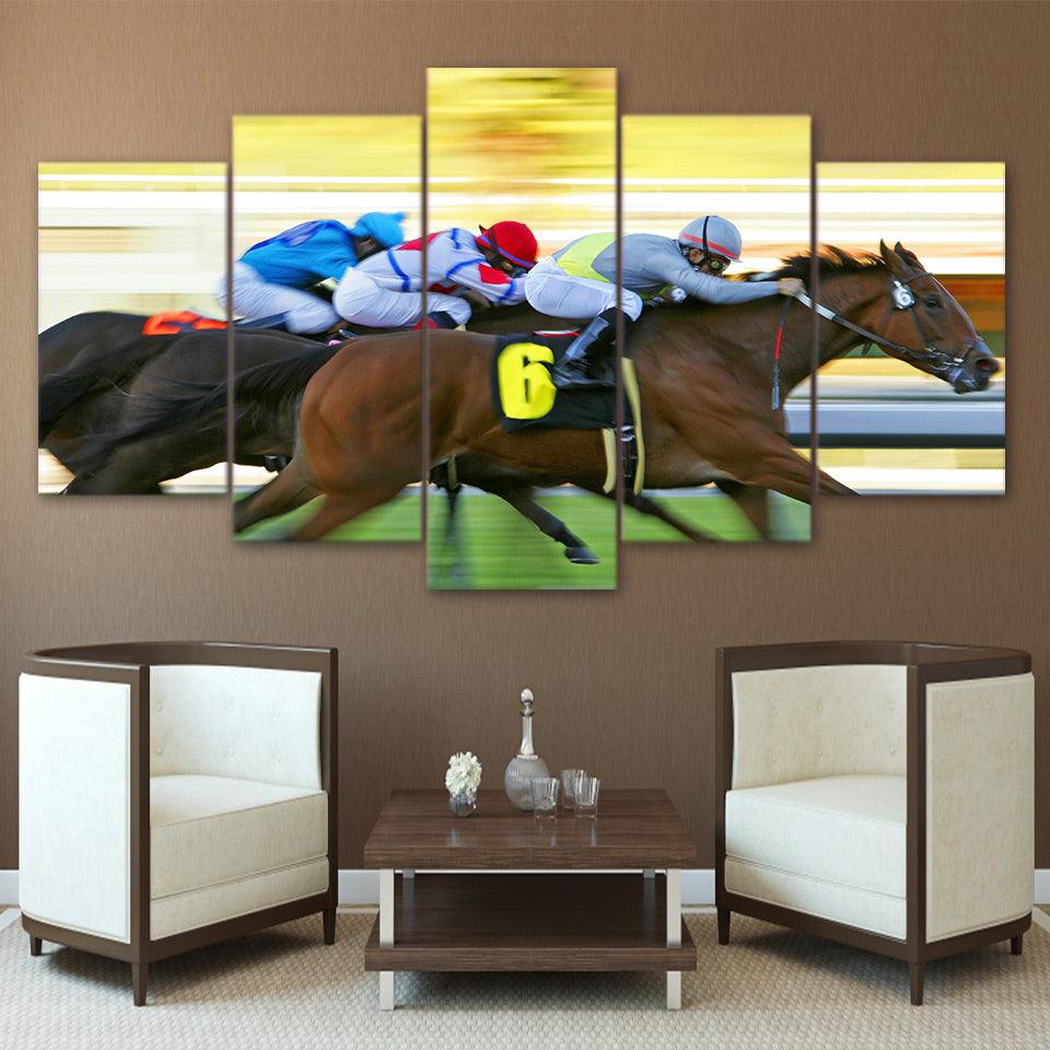 Horse Racing 5 Panel Canvas Print Wall Art - GotItHere.com