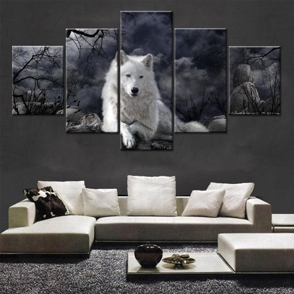 White Wolf 5 Panel Canvas Print Wall Art - GotItHere.com