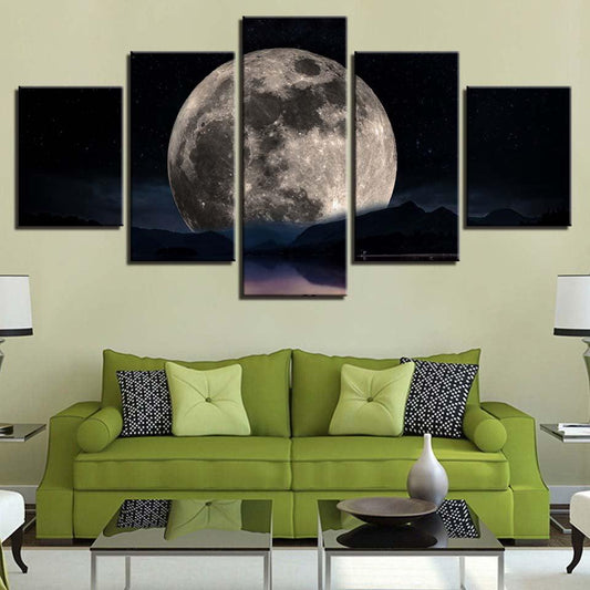 Full Moon Over The Lake 5 Panel Canvas Print Wall Art - GotItHere.com