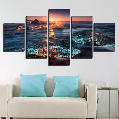 Arctic Ocean Beach Sunset Ice 5 Panel Canvas Print Wall Art - GotItHere.com