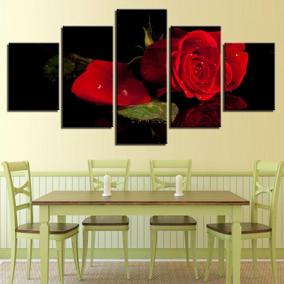 Red Rose 5 Panel Canvas Print Wall Art - GotItHere.com