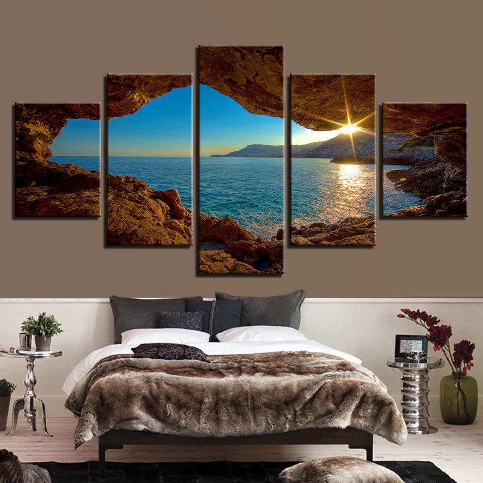Sunrise From An Ocean Cave 5 Panel Canvas Print Wall Art - GotItHere.com