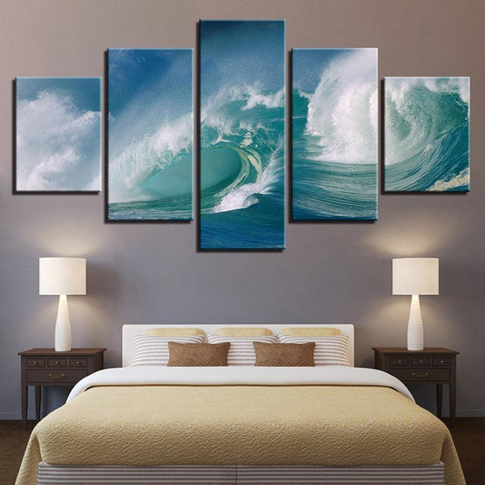 Big Breaking Waves Surf 5 Panel Canvas Print Wall Art - GotItHere.com