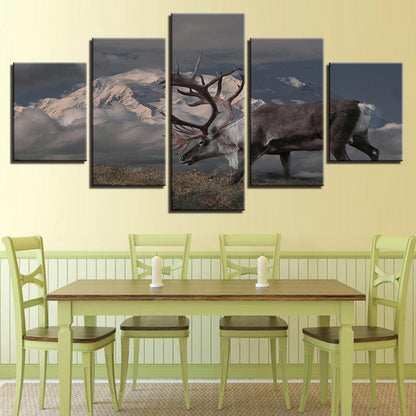 Caribou On A Mountain Top 5 Panel Canvas Print Wall Art - GotItHere.com