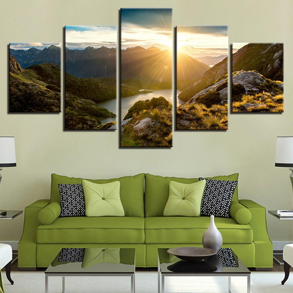 Fjord Inlet At Dawn 5 Panel Canvas Print Wall Art - GotItHere.com