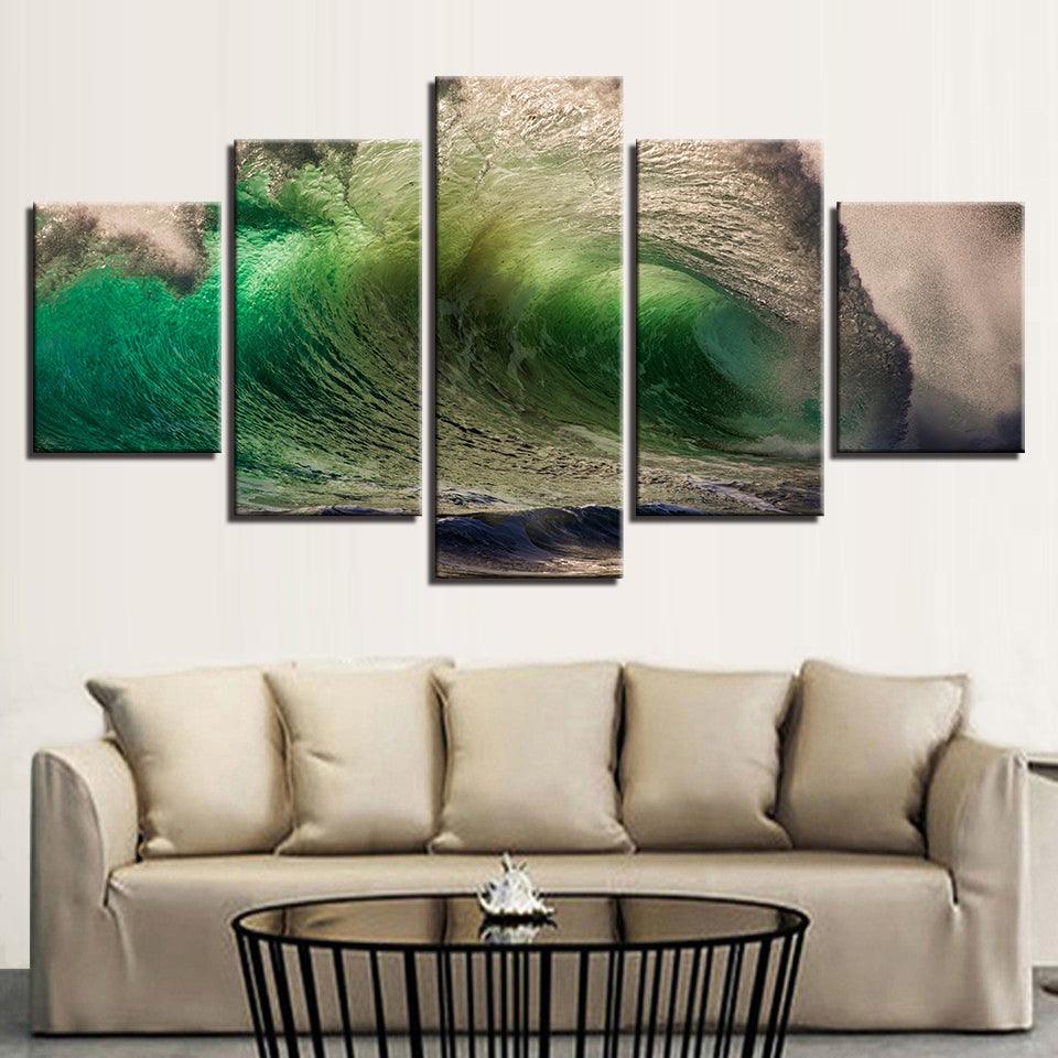 Green Breaking Wave 5 Panel Canvas Print Wall Art - GotItHere.com