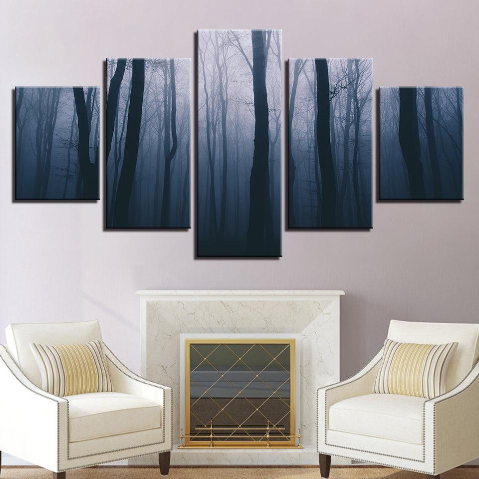 Foggy Mist In The Forest 5 Panel Canvas Print Wall Art - GotItHere.com