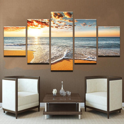 Sunrise On The Beach 5 Panel Canvas Print Wall Art - GotItHere.com