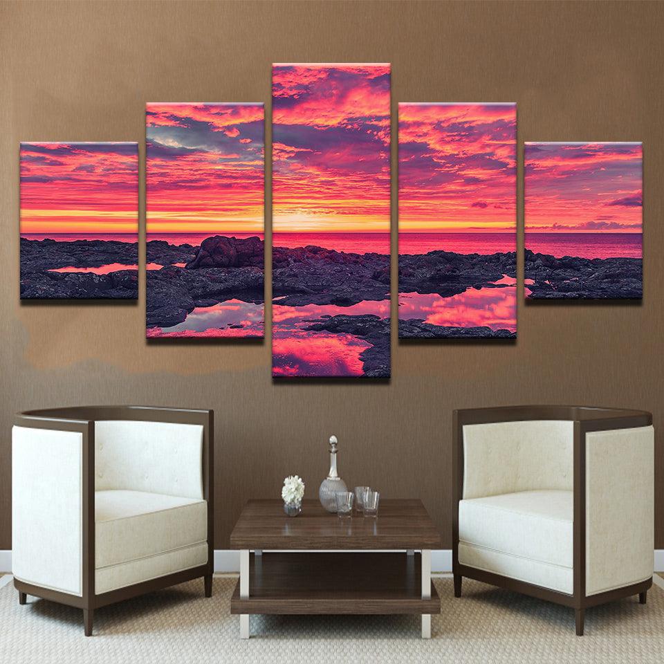 Colorful Sunrise At The Beach 5 Panel Canvas Print Wall Art - GotItHere.com