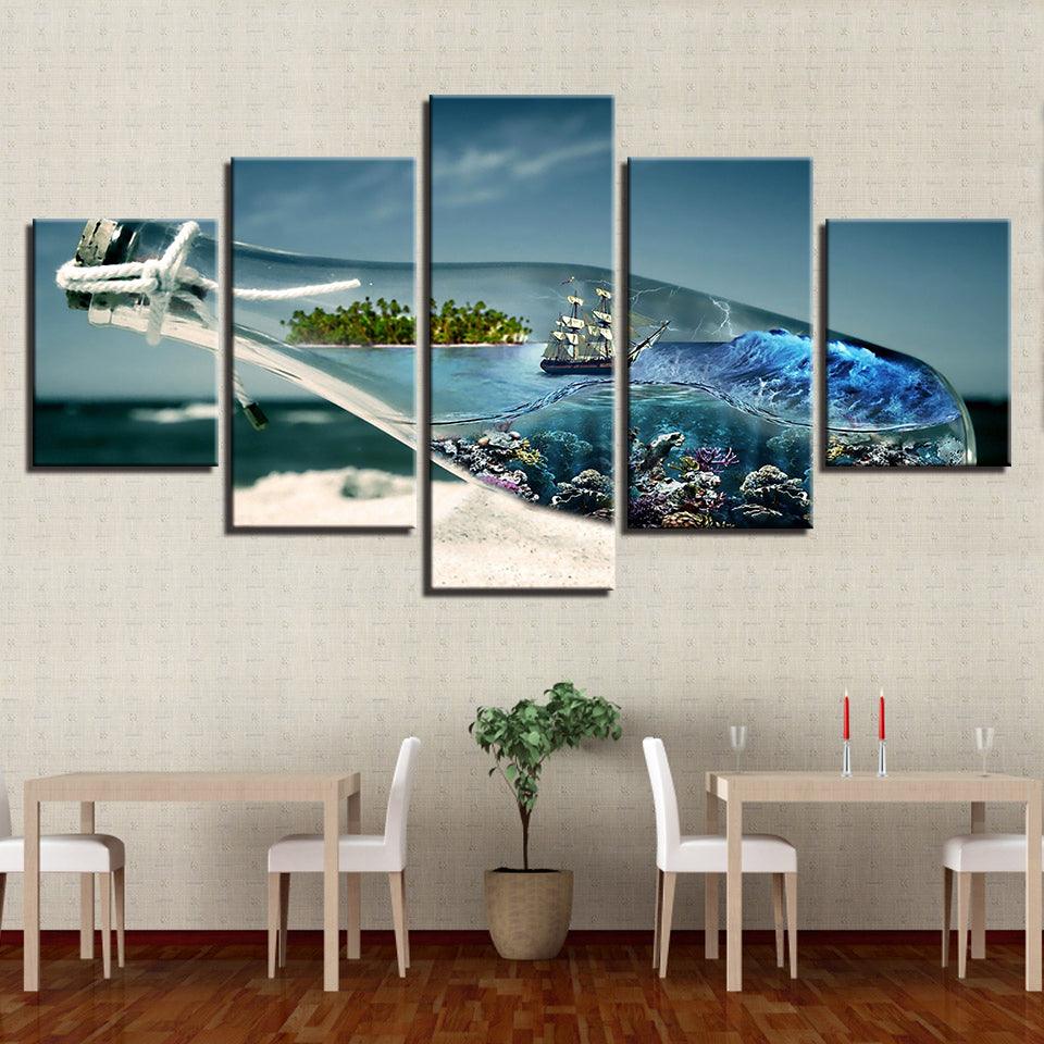 Tropical Island Reef In A Bottle 5 Panel Canvas Print Wall Art - GotItHere.com