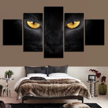 Black Cat Yellow Eyes 5 Panel Canvas Print Wall Art - GotItHere.com
