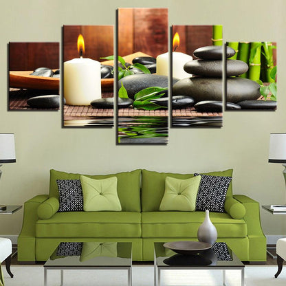 Bamboo Candles Stones Zen 5 Panel Canvas Print Wall Art - GotItHere.com