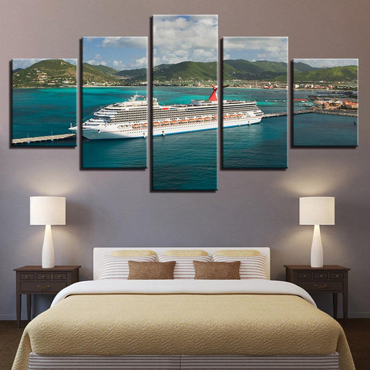 Carnival Cruise Lines Ship In St Maarten 5 Panel Canvas Print Wall Art - GotItHere.com