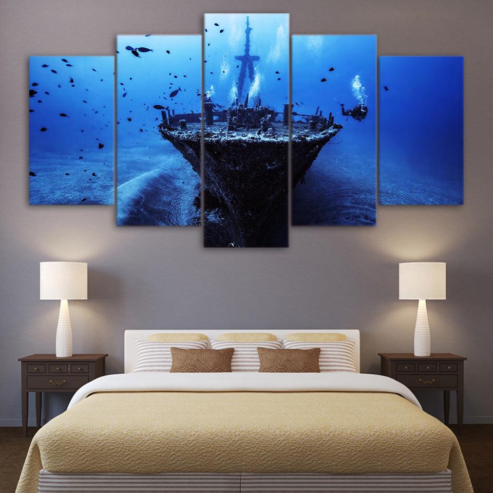 Shipwreck Scuba Diving 5 Panel Canvas Print Wall Art - GotItHere.com
