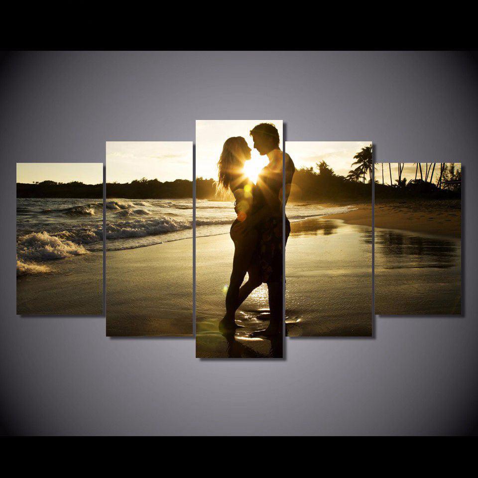 Lovers On The Beach 5 Panel Canvas Print Wall Art - GotItHere.com