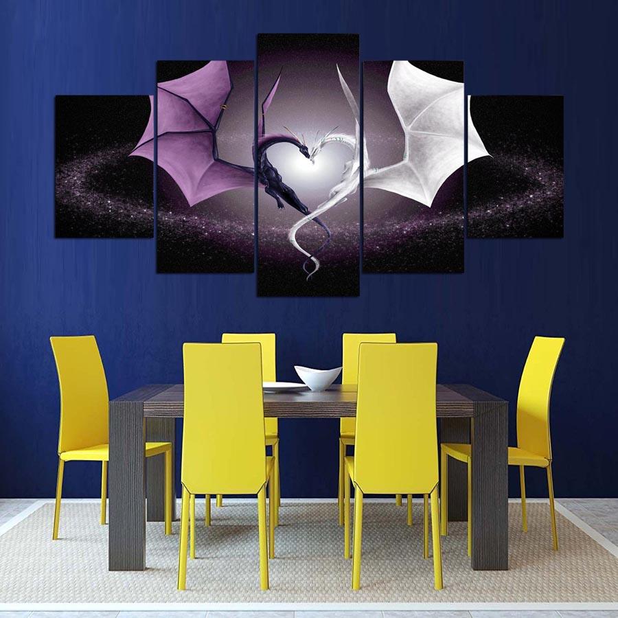 Purple Dragon White Dragon Heart 5 Panel Canvas Print Wall Art - GotItHere.com