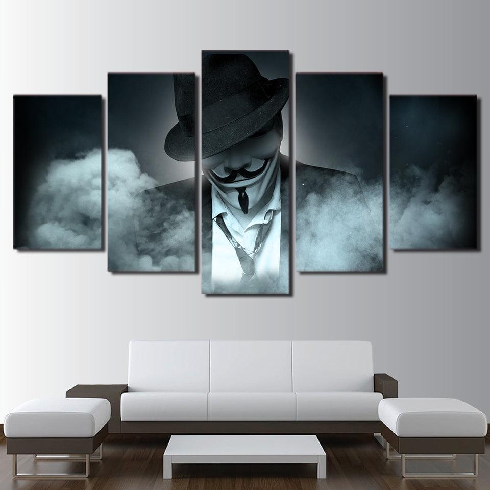 Guy Fawkes Mask Anonymous Suit 5 Panel Canvas Print Wall Art - GotItHere.com