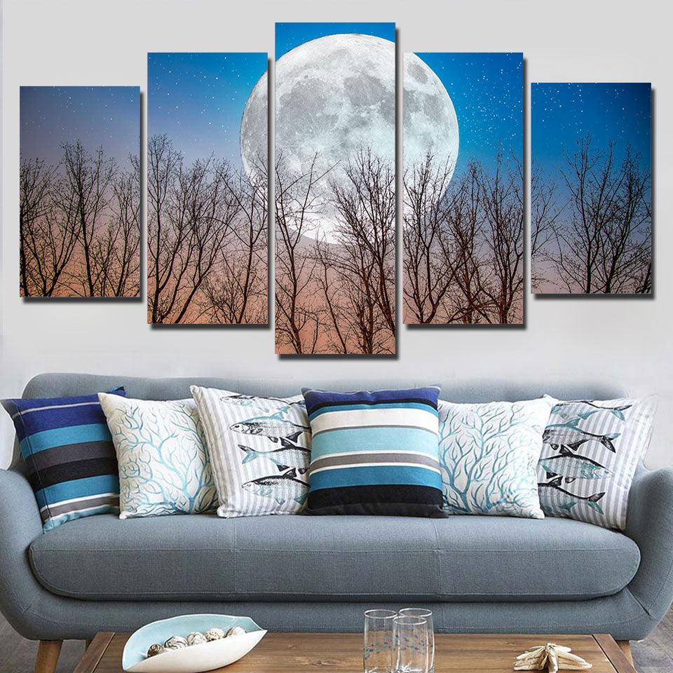 Full Moon In Late Fall At Dusk 5 Panel Canvas Print Wall Art - GotItHere.com