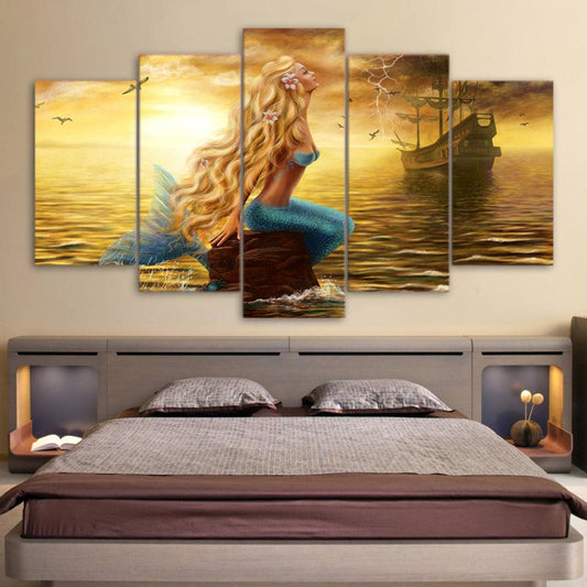 Mermaid Painting 5 Panel Canvas Print Wall Art - GotItHere.com
