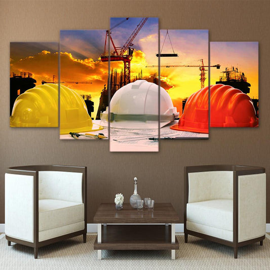 Hardhat Construction Site 5 Panel Canvas Print Wall Art - GotItHere.com