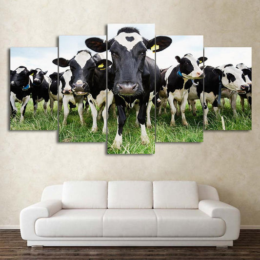 Herd Of Cows Saying Hello 5 Panel Canvas Print Wall Art - GotItHere.com