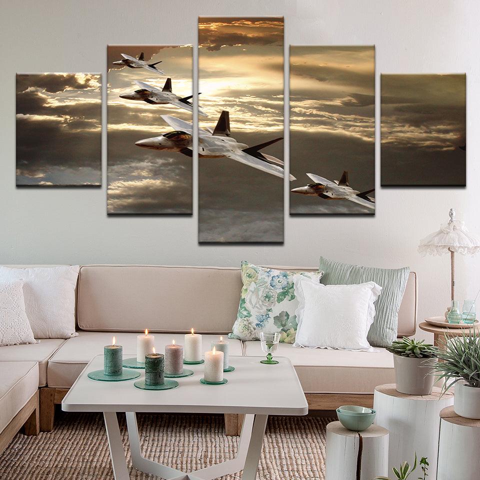 .F-22 Raptor Fighter Jets 5 Panel Canvas Print Wall Art - GotItHere.com