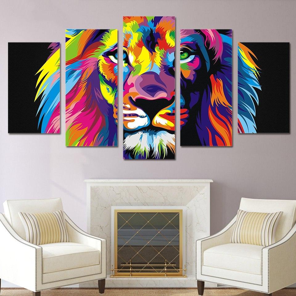 Lion Colorful Rainbow Abstract 5 Panel Canvas Print Wall Art - GotItHere.com