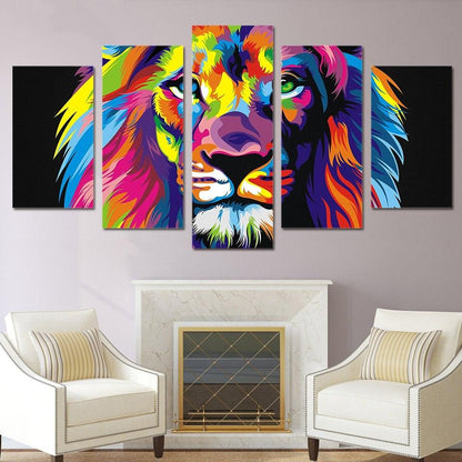 Lion Colorful Rainbow Abstract 5 Panel Canvas Print Wall Art - GotItHere.com