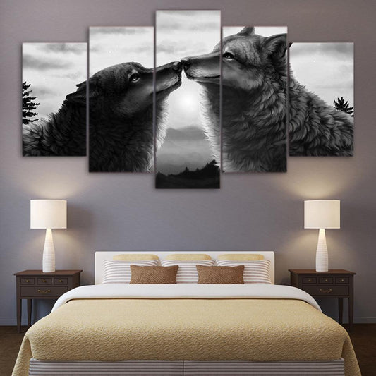 Wolves Touching Noses 5 Panel Canvas Print Wall Art - GotItHere.com