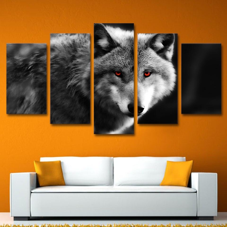 Red Eyed Wolf 5 Panel Canvas Print Wall Art - GotItHere.com