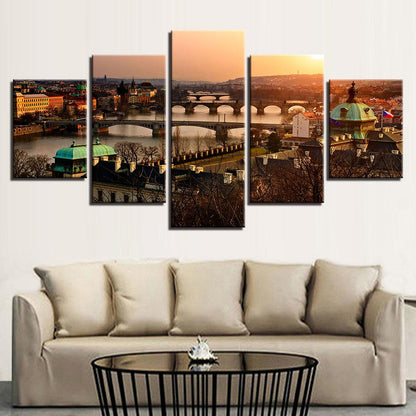 Vltava River Prague Czech Republic 5 Panel Canvas Print Wall Art - GotItHere.com