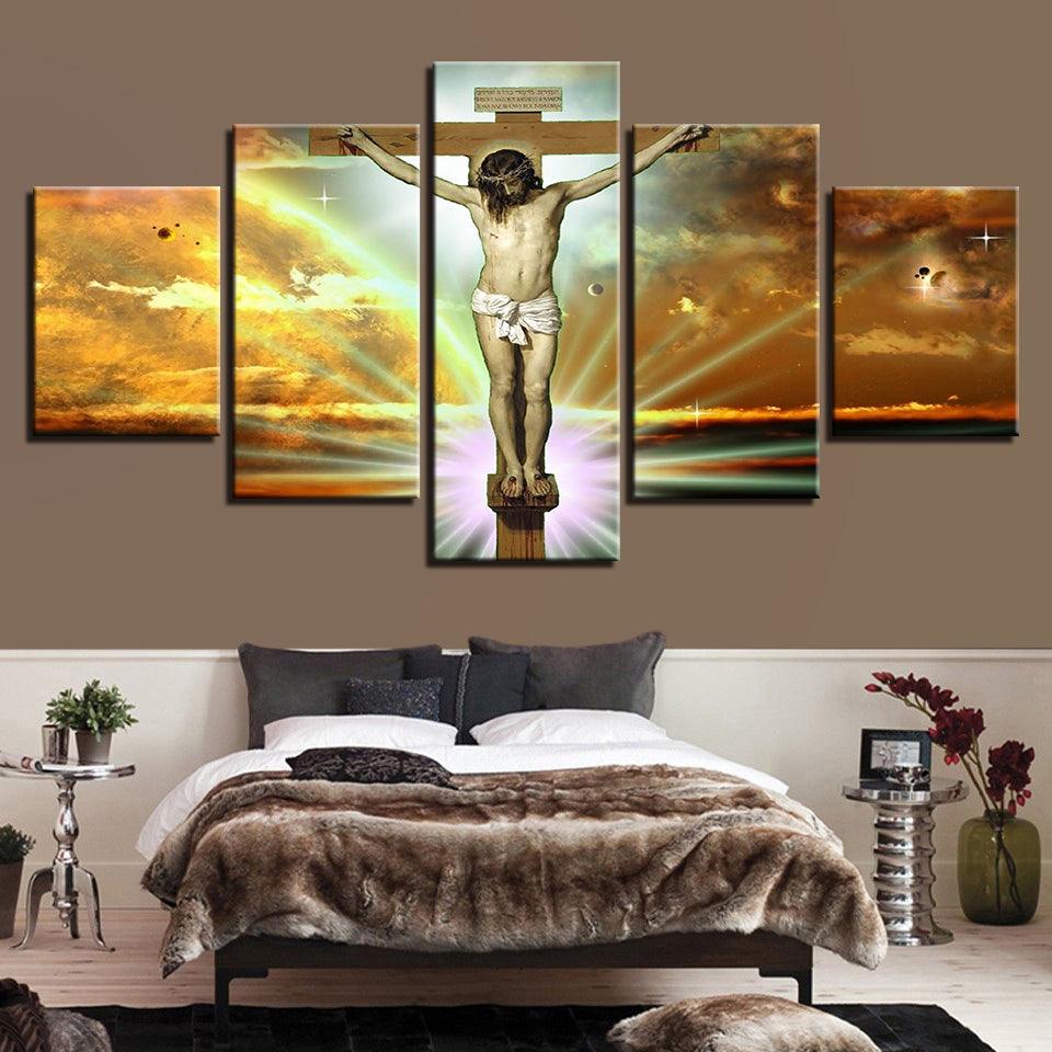 Jesus Christ On The Cross Painting 5 Panel Canvas Print Wall Art - GotItHere.com