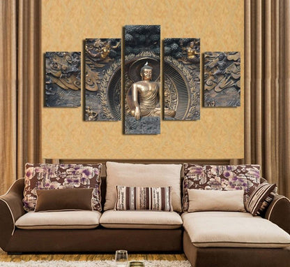 Buddha Statue 5 Panel Canvas Print Wall Art - GotItHere.com