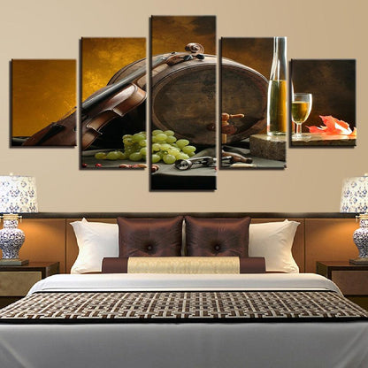 Wine Barrel Violin Grapes 5 Panel Canvas Print Wall Art - GotItHere.com