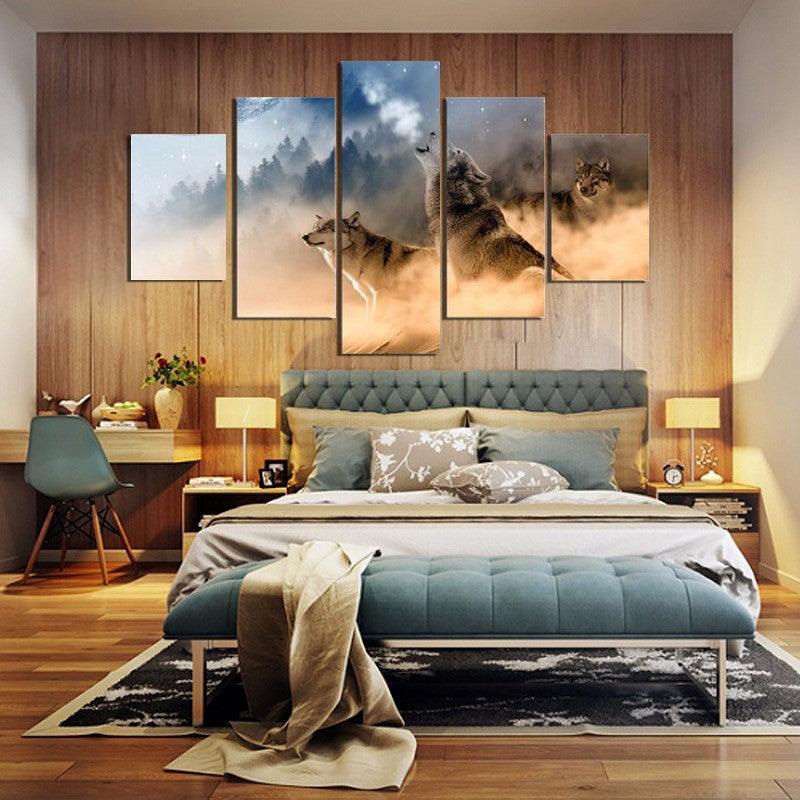 Wolves Howling In The Snow 5 Panel Canvas Print Wall Art - GotItHere.com
