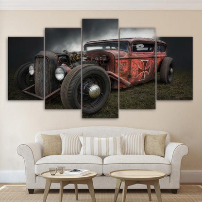 Rat Rod Vintage Hot Rod Maltese Cross 5 Panel Canvas Print Wall Art - GotItHere.com