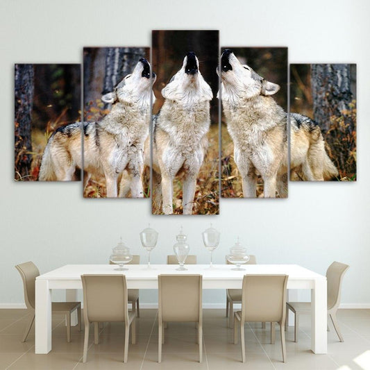 Wolves Wolf Pack Howling 5 Panel Canvas Print Wall Art - GotItHere.com