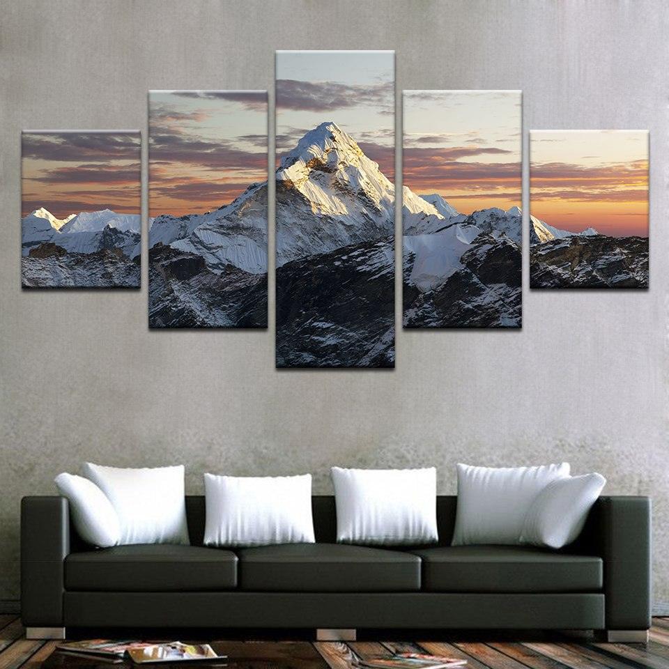K2 Snowy Mountain Peak 5 Panel Canvas Print Wall Art - GotItHere.com